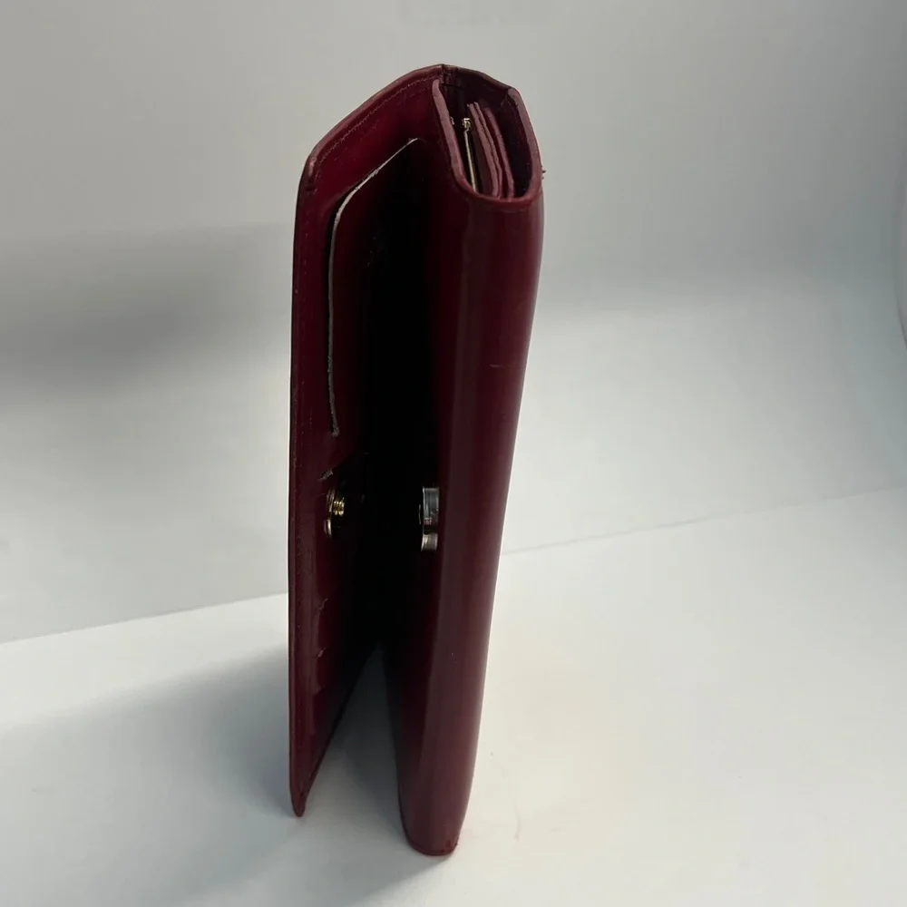 Red Leather Vintage Long Clutch Bifold Clutch Wallet